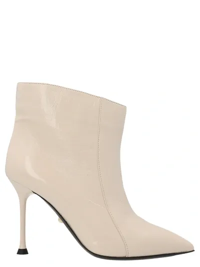 Alevì Cher 095 High Heels Ankle Boots In Beige Leather