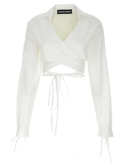 Andreädamo White Wraparound Cropped Cardigan