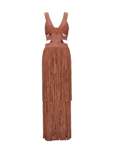 Herve Leger Low Waist Banded Fringe Dress In Nude & Neutrals