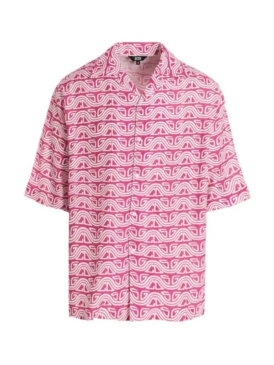 Gcds Waved Logo Print Bowling Shirt In Fuchsia