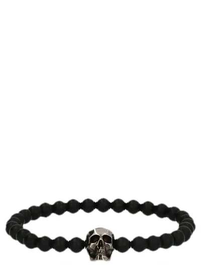 Alexander Mcqueen Skull Beaded Bracelet In Burgundy