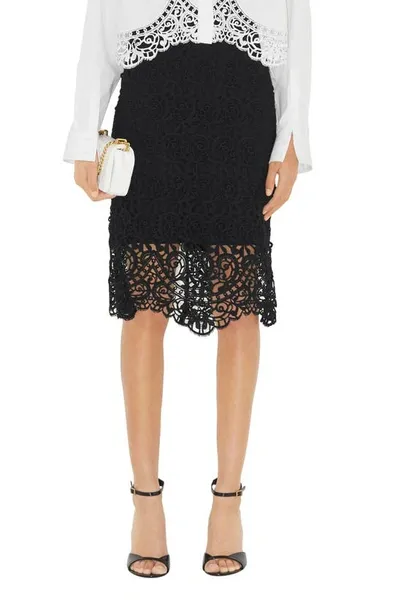 Burberry Lace Pencil Skirt In Black