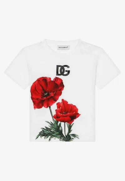 Dolce & Gabbana Baby Girls Poppy Print T-shirt In White