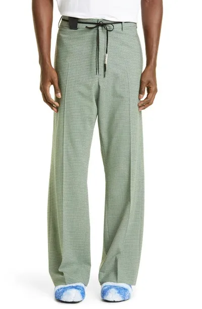 Marni Windowpane Check Stretch Wool Wide Leg Pants In Green