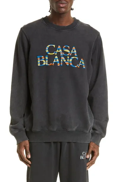 Casablanca Ange De Jour Stacked Chenille Appliqué Organic Cotton Sweatshirt In Black