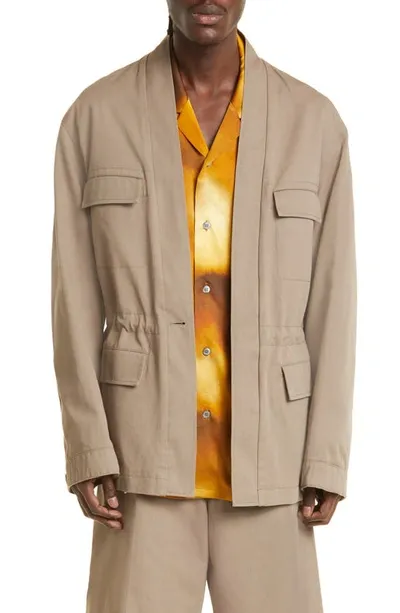 Ambush Kimono Inspired Cotton Twill Jacket In Khaki