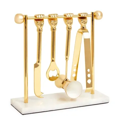 Jonathan Adler Barbell Barware Set In Gold