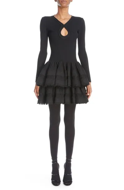 Alaïa Women's Crinoline Tiered Keyhole Stretch Wool Minidress In Black