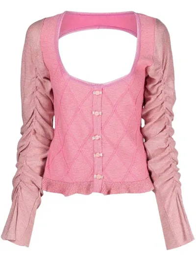 Cormio Cardigan With Ruffled Sleeve In Pink & Purple