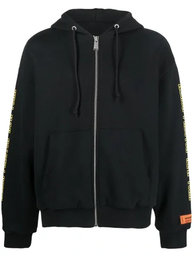 Heron Preston Zip-up Logo-print Hoodie In Black