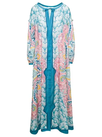 Etro Pink And Liht-blue Paisley Maxi-dress In Cotton Blend Woman