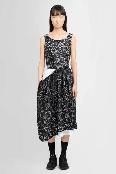 Comme Des Garçons Floral-lace Sleeveless Flared Dress In Black