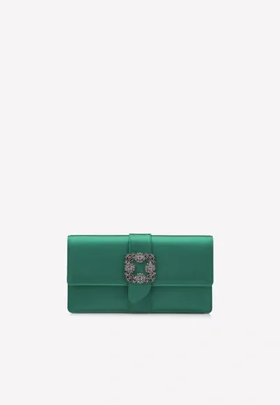 Manolo Blahnik Capri Crystal-embellished Satin Clutch In Green