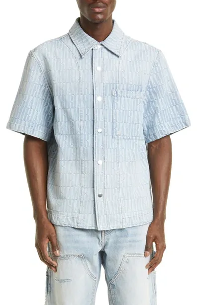 Amiri Denim Jacquard Snap-up Shirt In Stone Indigo