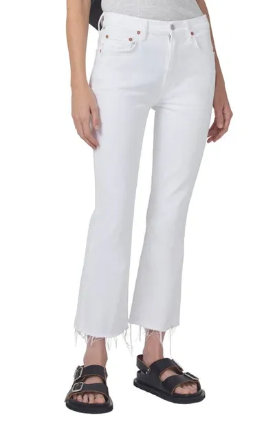 Citizens Of Humanity Isola High Waist Fray Hem Crop Bootcut Jeans In Plaster Cream