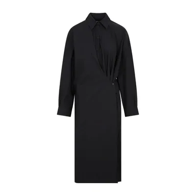 Lemaire Black Straight Collar Twisted Midi Dress