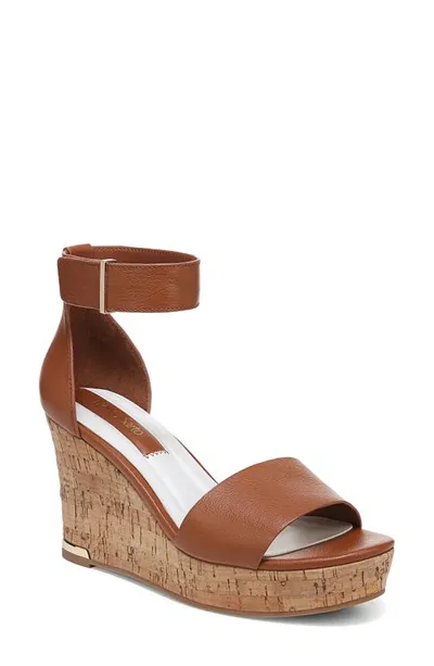 Franco Sarto Clemens Ankle Strap Platform Wedge Sandal In Cognac Brown Leather