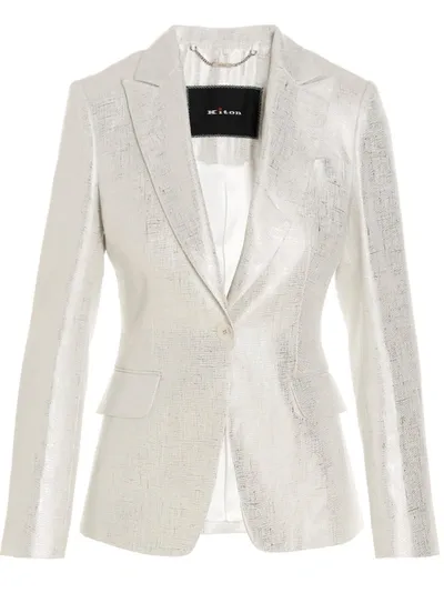 Kiton Laminated Single Breast Blazer Jacket In White