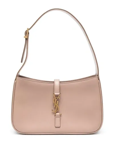 Saint Laurent Le 5 À 7 Logo Plaque Hobo Bag In Rosy Sand