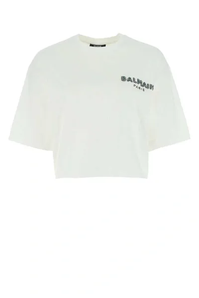 Balmain Logo Printed Cropped T In White