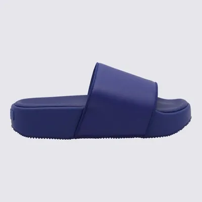 Y-3 Adidas Ink Blue Leather Sliders In Unity Ink