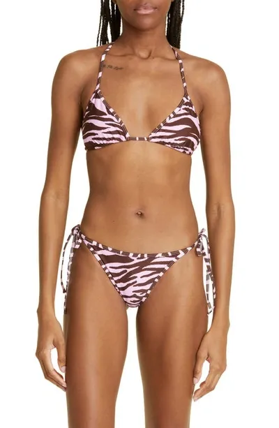 Attico Zebra-print Bikini In Coffee/pink