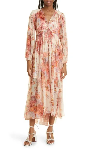 Zimmermann Devi V-neckline Floral-print Midi Dress In Cream Floral