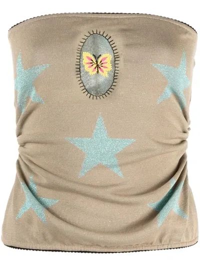 Cormio Star-print Off-shoulder Top In Neutrals