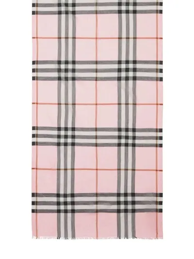 Burberry Lightweight Wool-silk Check Scarf In Pale Candy Pink