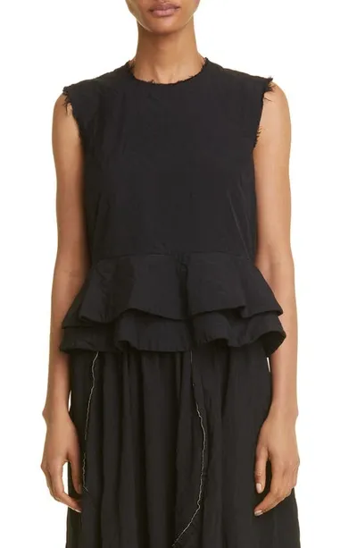 Comme Des Garçons Ruffle Hem Sleeveless Woven Top In Black