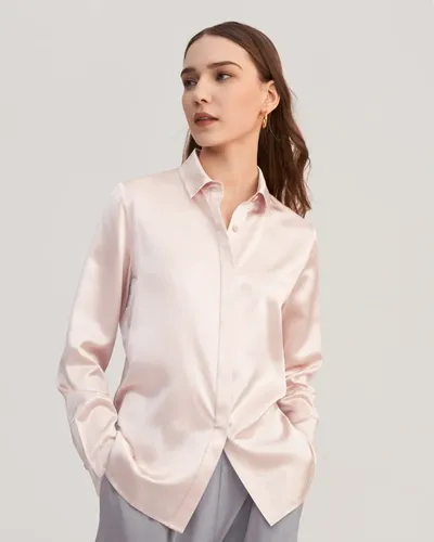 Lilysilk Women's Basic Concealed Placket Silk Shirt In Pale Pink