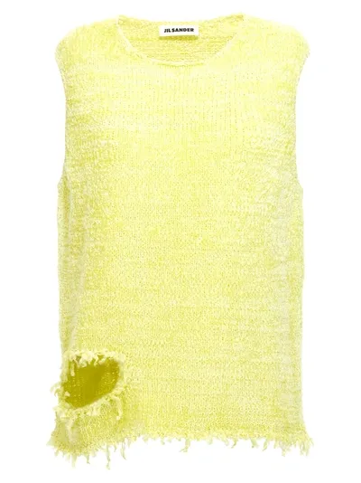 Jil Sander Destroyed Chenille Vest Gilet Yellow