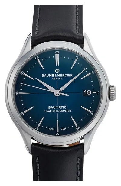 Baume & Mercier Clifton Baumatic Automatic Chronometer 40mm Stainless Steel And Alligator Watch, Ref. No. M0a10467 In Blue