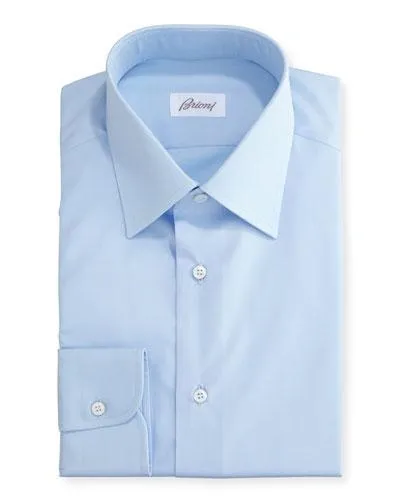 Brioni Wardrobe Essential Solid Dress Shirt, Blue