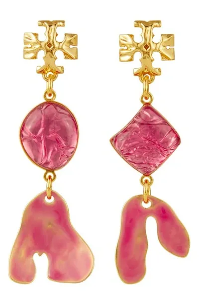 Tory Burch Small Roxanne 18kt Gold-plated Drop Earrings In Gold/pink