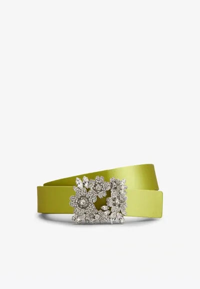 Roger Vivier Rv Bouquet Strass Buckle Belt In Yellow