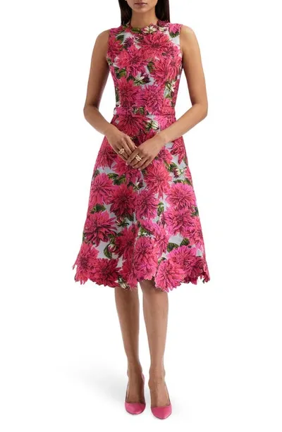 Oscar De La Renta Fil Coupe Midi Dress In Fuchsia/blue