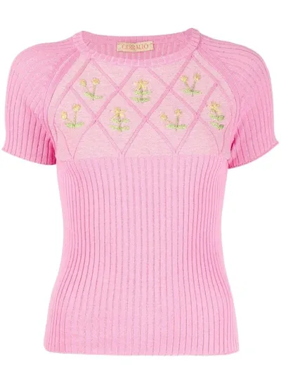 Cormio Diamond Cotton Blend Knit Lurex Sweater In Pink