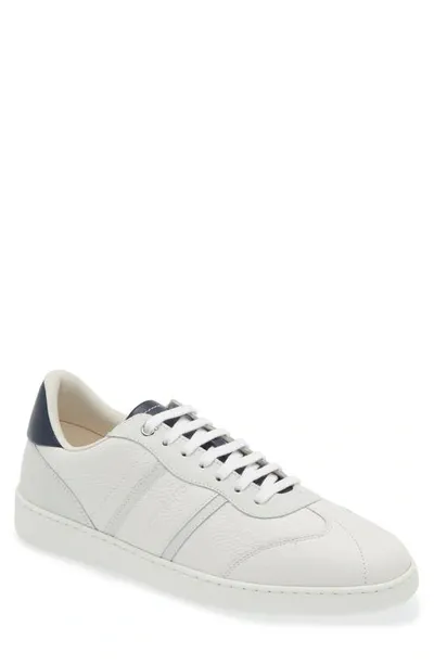 Ferragamo Achille Low Top Sneaker In Bianco Ottico Blue Marine