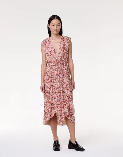 Another Tomorrow Silk Chiffon Gathered Dress In Sedona Multi