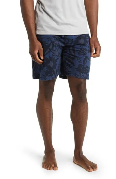 Majestic La Palmera Floral Lounge Shorts In Indigo Leaf