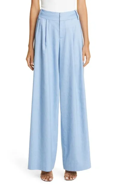 Alice And Olivia Scarlet Chambray Linen Wide-leg Flare Pants