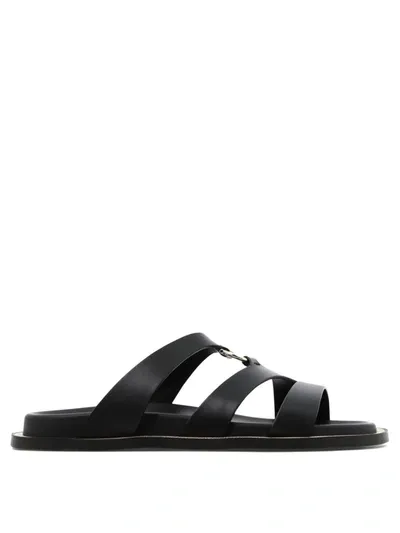 Ferragamo Mikela Flip Flops In Black Leather