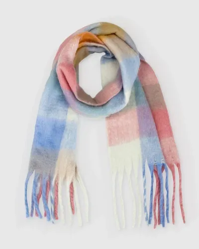 Belle & Bloom Vail Checkered  Scarf In Blue Pink Cream Yellow