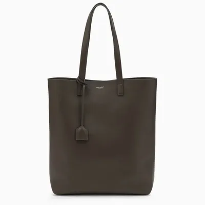 Saint Laurent Bold Khaki Leather Shopping Bag In Brown