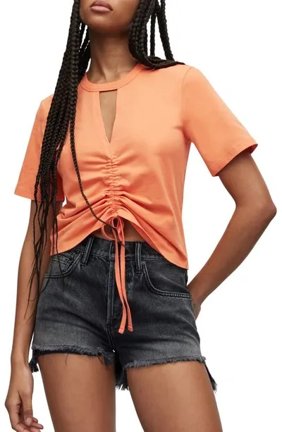 Allsaints Gigi Ruched Tee In Fluro Orangr