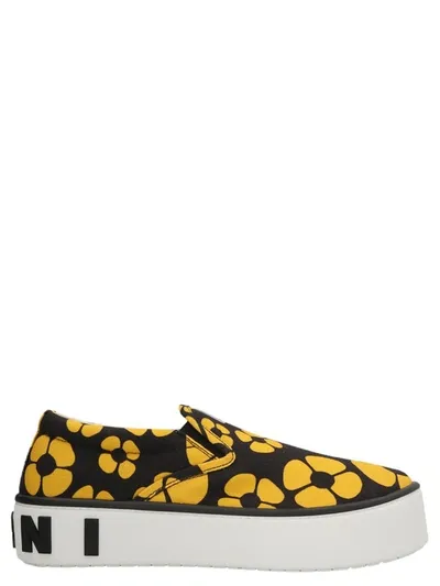 Marni Floral-print Slip-on Sneakers In Black Sun