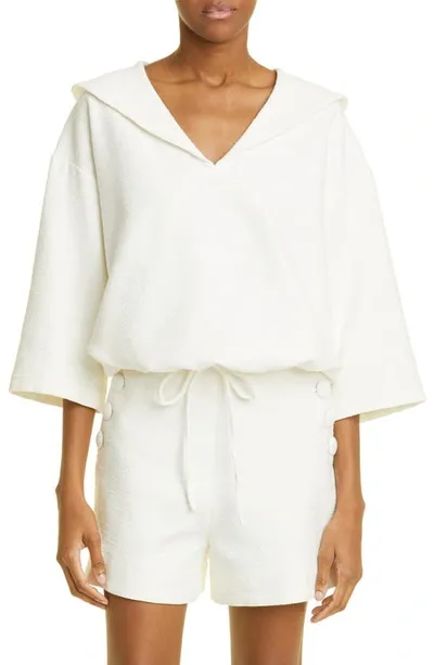 Lisa Marie Fernandez Textured Cotton Blend Tie Waist Top In White