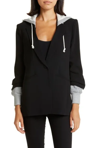 Cinq À Sept Single-breasted Drawstring Blazer In Black Heather Grey