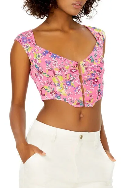 Afrm Myla Corset Crop Top In Pink Paisley